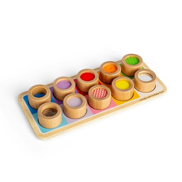 Bigjigs Toys Wooden Sensory Board, Colour Matching Tray And Tubes With Different Textures