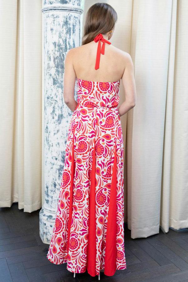 HotSquash Halter Neck Maxi Dress with Contrast Panels