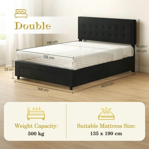 Wyld Haus Mora 4FT6 Double Ottoman Bed Frame with Front Divan Drawer Storage Black
