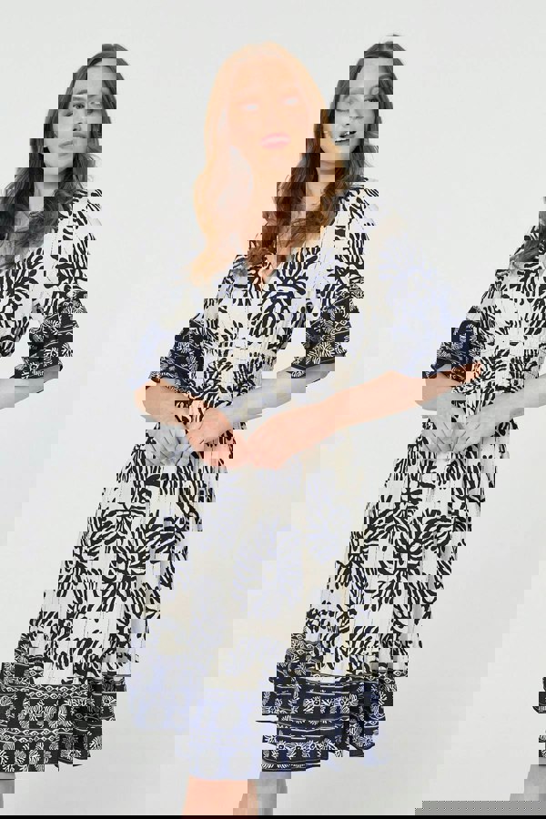 Blue | Printed 1/2 Sleeve Knee Length Dress
