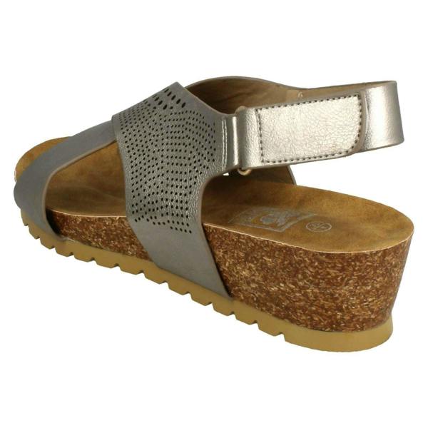 Down to Earth Ladies Down To Earth Mid Wedge X Strap Sandals
