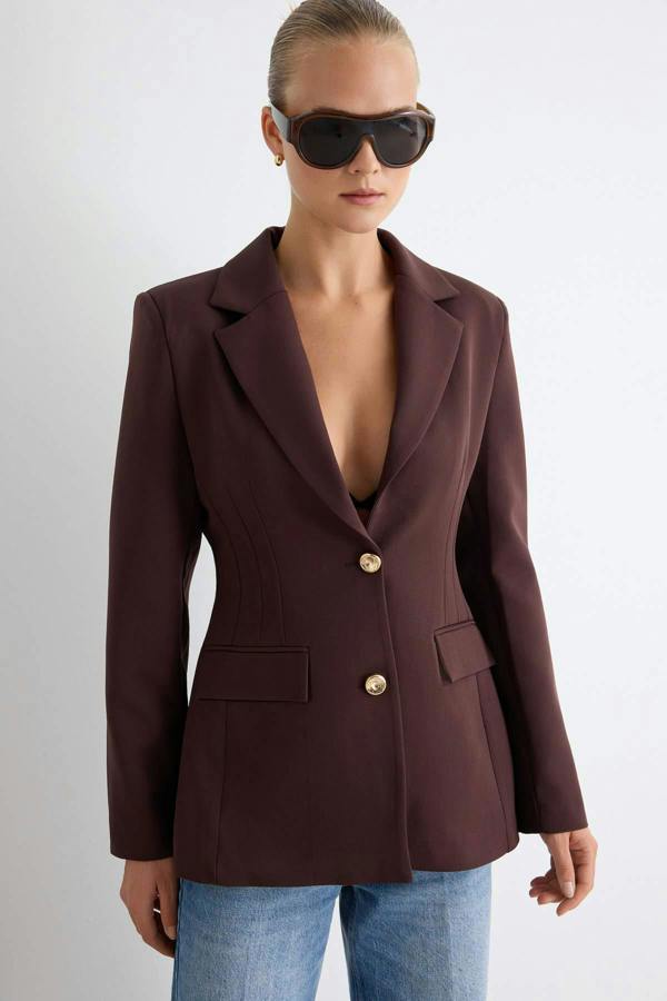 Gold Button Fitted Blazer Jacket