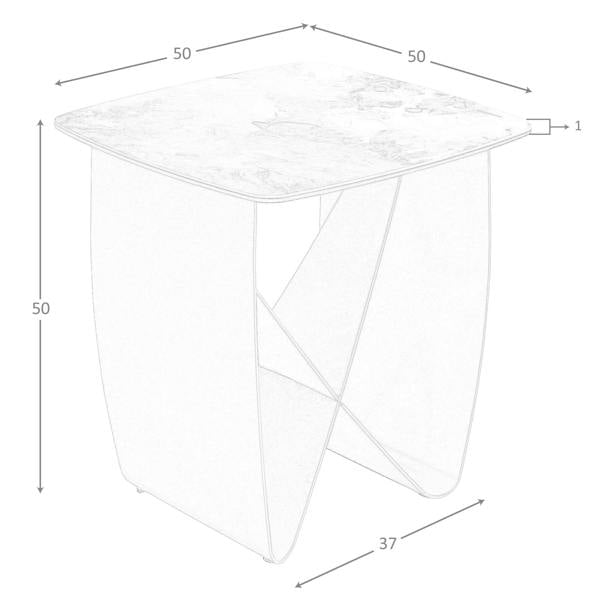 Angel Cerdá Square Corner Table in Porcelain Marble and Metallic Taupe Steel 2145