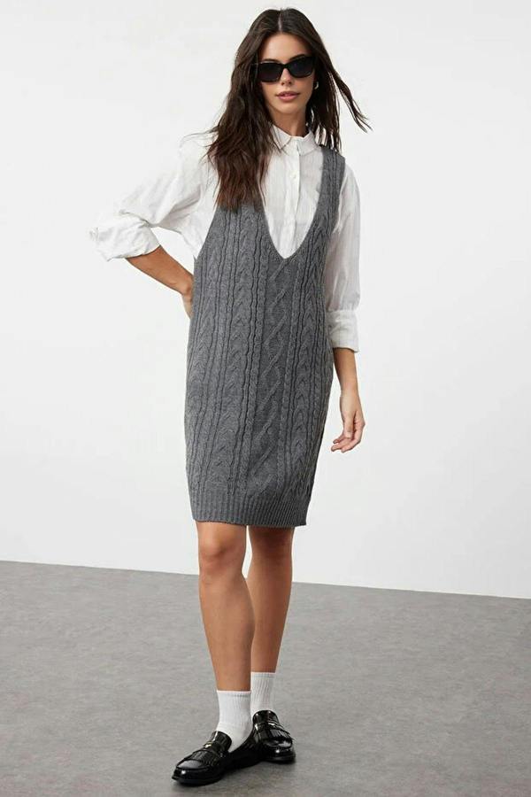 WOVCOR Mini Hair Knitted Knitwear Vest Dress