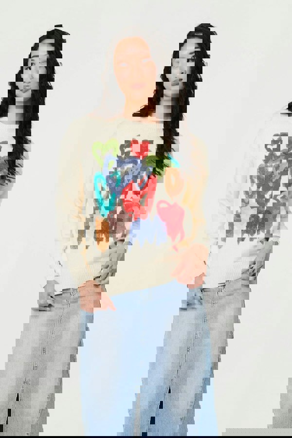 Ivory | Heart Print Drop Shoulder Jumper
