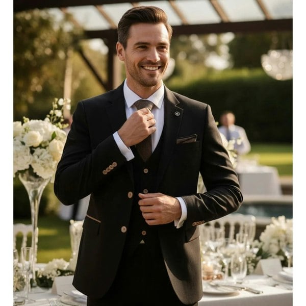 TruClothing IM32 - Men's Black 3 Piece Tailored Fit Suit