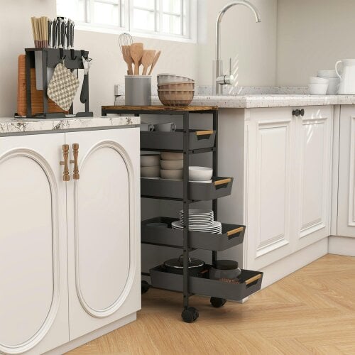 Wyld Haus Coli Metal Black 5 Tier Storage Trolley On Wheels