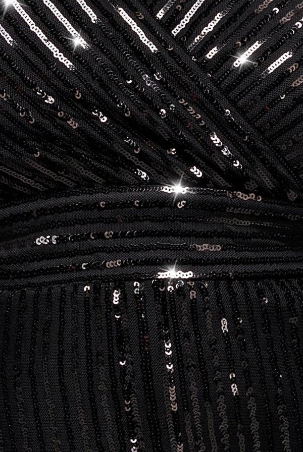 Long Sleeve Sequin V Wrap Maxi Dress - Black DR3485PLUS
