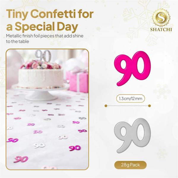 Pink and Silver 90th Birthday Foil Confetti Decoration Set, Metallic Finish for Tables and Displays image 1