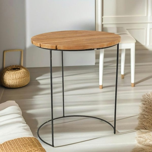 Rafaelo Mobilia Set Of 2 Round Teak Nesting Tables Rustic Brown