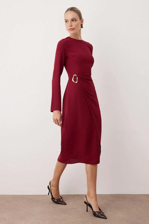 WOVCOR A-Line Midi Woven Dress with Accessory Details