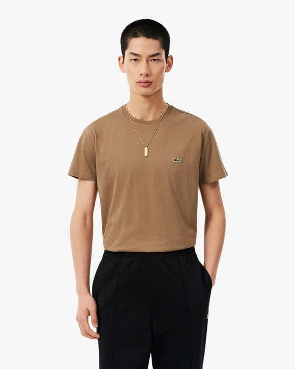 Lacoste Mens Crew Neck Pima Cotton Jersey T - Shirt - Cookie SIX | CHO | Designer Mens Short Sleeve T - Shirts & Tops