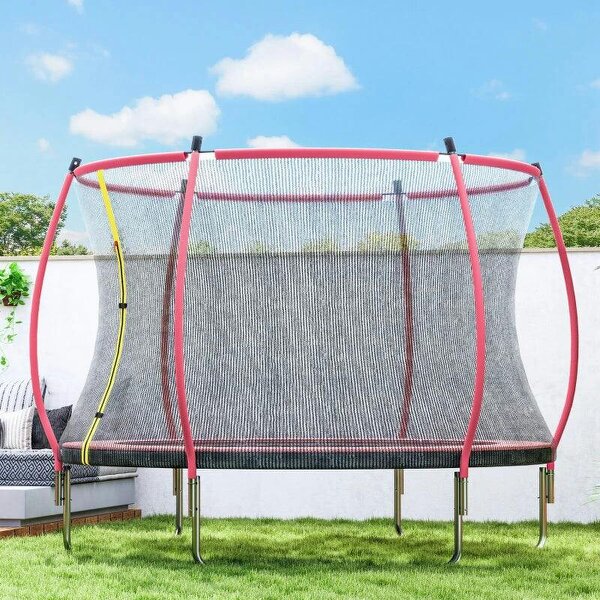 10ft Outdoor Trampoline with Enclosure Net, Spring Cover, Pink