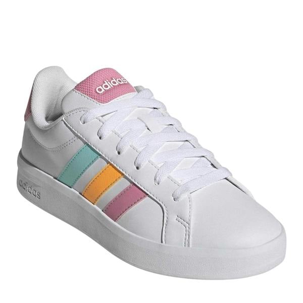 Adidas Childrens/Kids Grand Court Striped Trainers - White/Tangerine/Pink - 