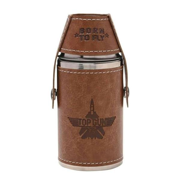 Widdop & Co Top Gun Stainless Steel 6oz Travel Flask Faux Leather Wrap Brown