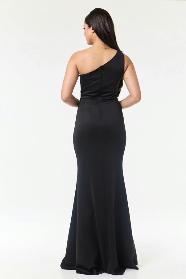 LuvForever Oriana - Black One Shoulder Side Slit Maxi Dress
