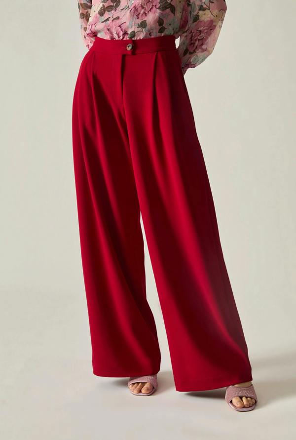 James Lakeland Red Wide Leg Suit Trousers