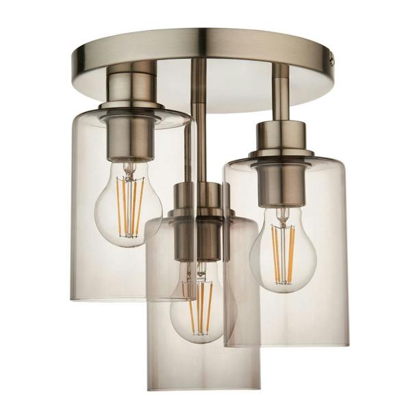 Pagazzi Lighting Kingsholm 3 Light Satin Nickel Semi Flush Ceiling Light