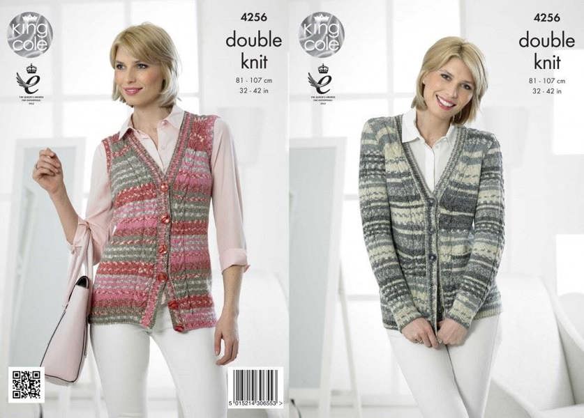 King Cole Drifter Knitting Pattern 4256, Waistcoats, Cardigans for Women, 32 - 42 Inches - Advanced