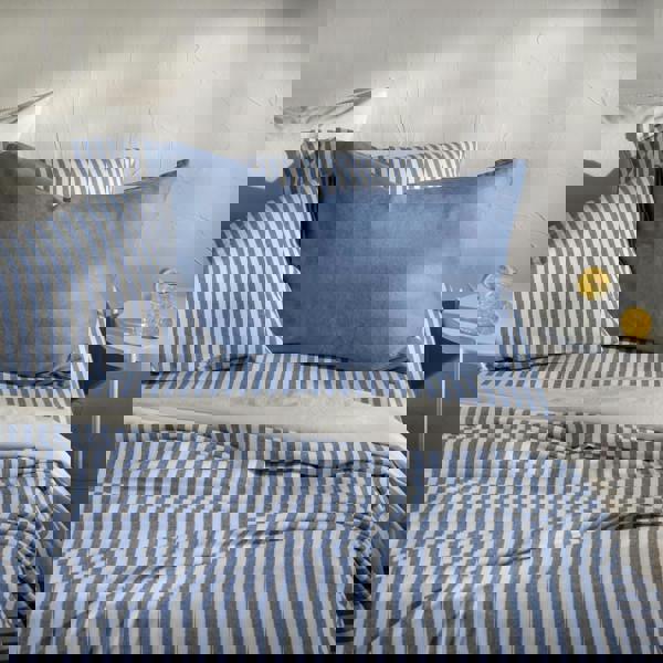 Soak&Sleep Mediterranean Blue Herringbone Stripe Cotton 30cm Standard Fitted Sheets