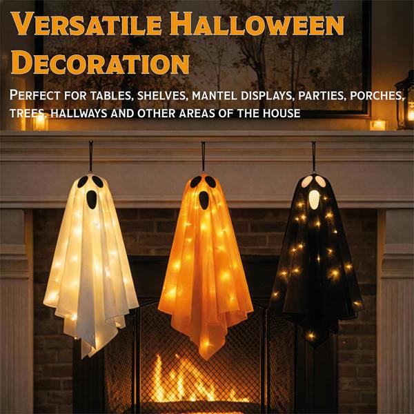 Fxlab Set of 3 Warm White LED Ghost Lights 8x8x30cm Indoor Decoration with Batteries Included Orange White Black