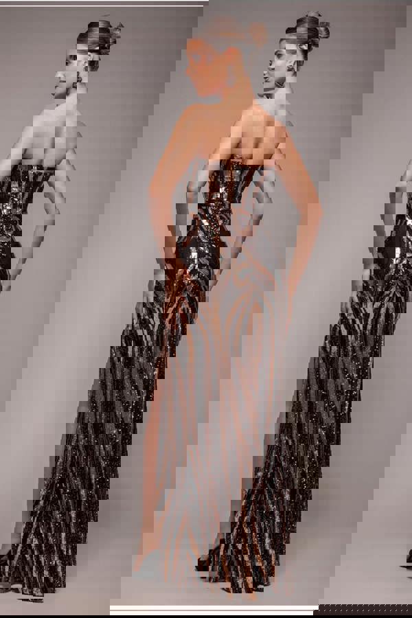 Strapless Multi Sequin Maxi Dress - Bronze DR4566