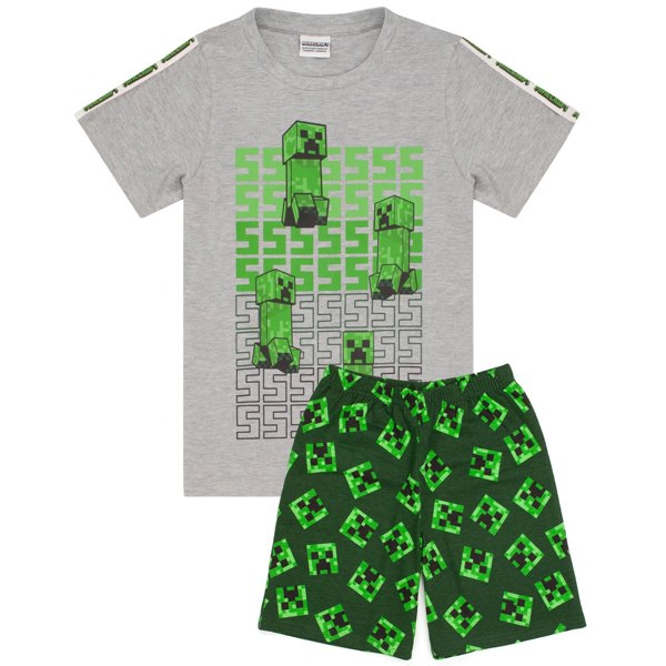 Minecraft Childrens/Kids Short Pyjama Set - Green/Grey