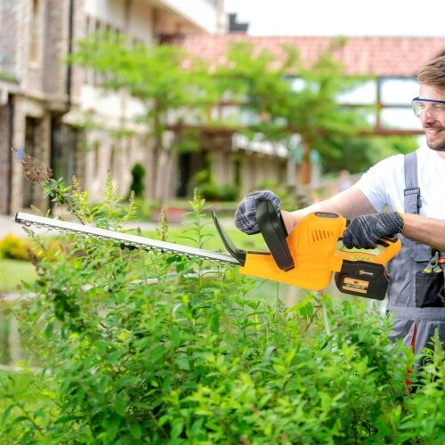 Bobobiy 20" Cordless Hedge Trimmer, 18V Electric Hedge Cutter with 51cm Dual Action Blade, 2 x 4000mAh Batteries and Brushless Motor Branches