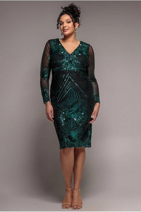 Scalloped Hem Starburst Midi Dress - Emerald DR2617P
