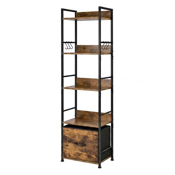 Levede Bookcase Drawer 5 Tier Slim Book Shelf Storage Unit Living Room Brown