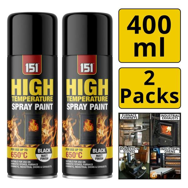 151 2X 151 Matt Black High Temp Spray Paint 400ml