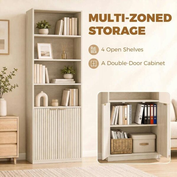 Bookcase Adjustable Shelf Bookshelf Anti-Tip Hardware 6-Tier, Oak Wood Effect