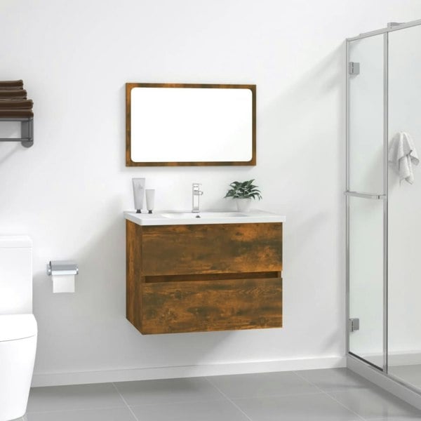 Berkfield 2 Piece Bathroom Furniture Set Smoked Oak Engineered Wood