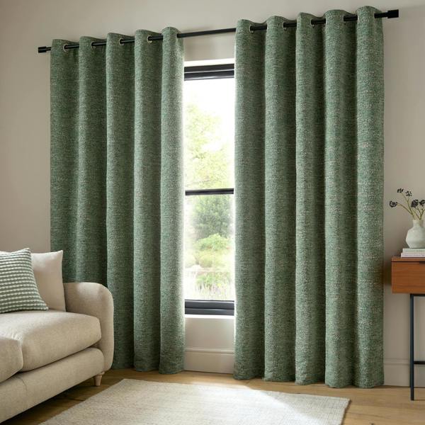 Catherine Lansfield Chunky Boucle Lined Eyelet Curtains Green