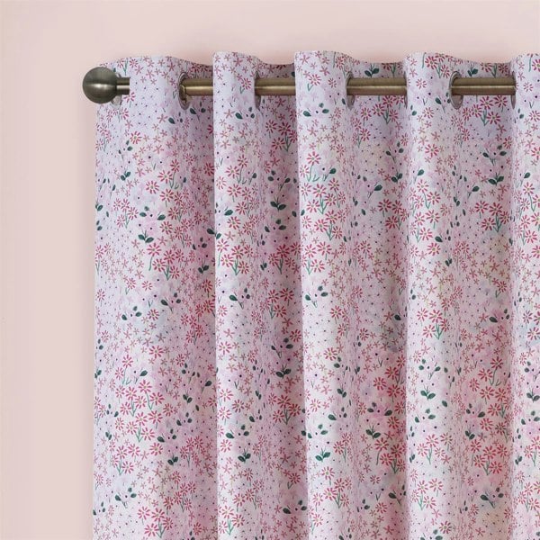 Catherine Lansfield Tilly Floral Pink Fully Lined Ready Made Eyelet Curtains