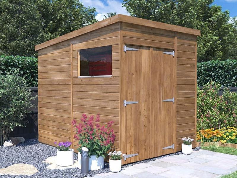 Dunster House Wooden Bike Shed 1.8 x 2.4m (6'x8') 15mm Walls Pent with Window, Superfelt Overlord Modular