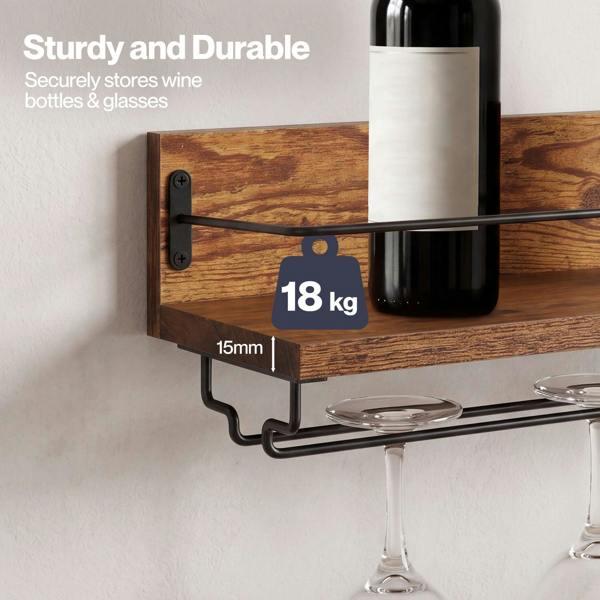 Levede Wall Wine Rack With Glass Holder Floating Wine Shelf Home Bar Storage 2PC
