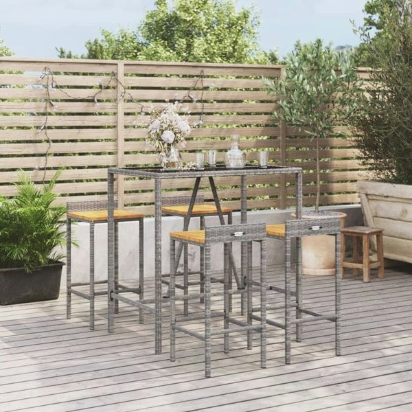 Berkfield 5 Piece Garden Bar Set Grey Poly Rattan& Solid Wood Acacia