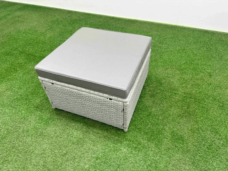 Fimous 5 Seater Outdoor Love Sofa Set Rattan Garden Furniture Set with Rectangular Dining Table Big Footstool Light Grey