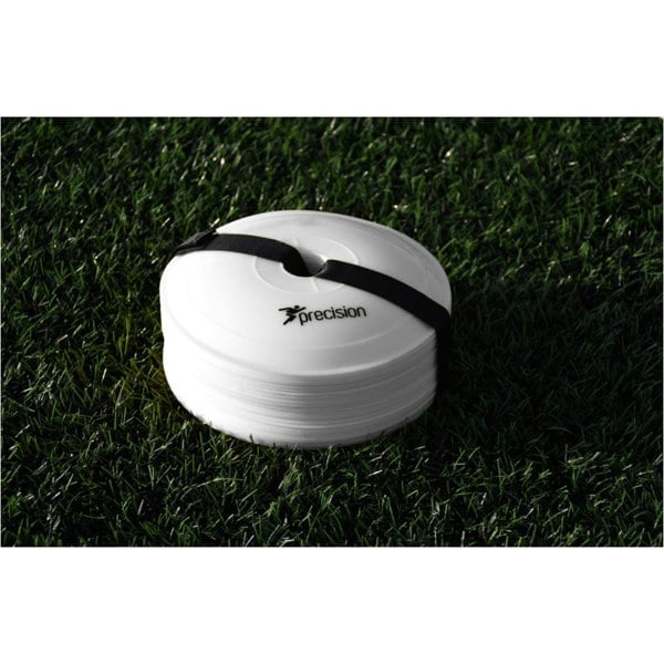 40x WHITE Near Flat Sports Pitch Markers 8.5 Inch Round Slim Cones & Carry Bag