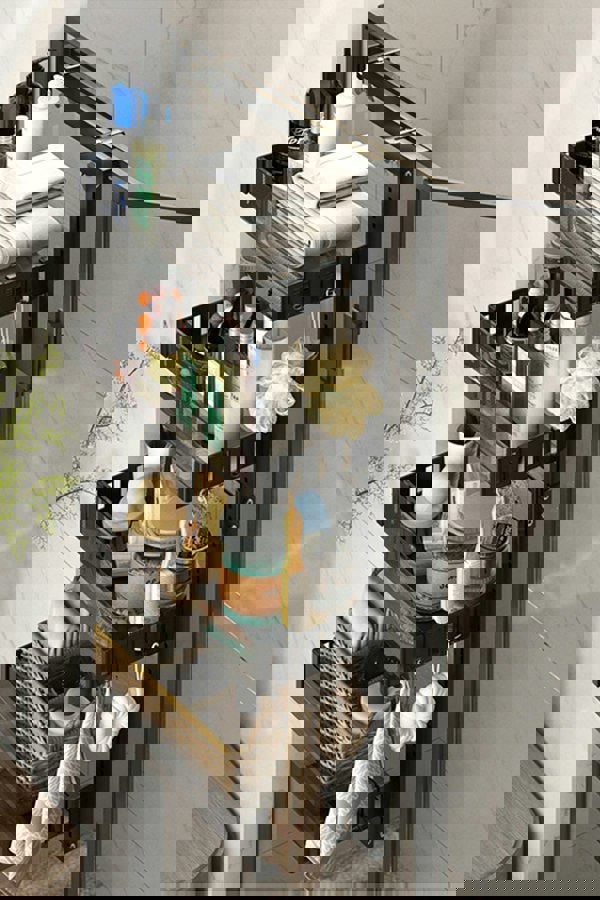 Living and Home 4 Tier Hanging Adjustable Shower Caddy Shelf with Hooks No Drilling Over Door Storage Organizer