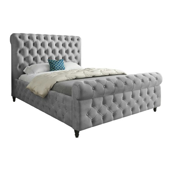 Casa Magna Savana Sleigh Upholstered Soft Velvet Bed Frame - Grey