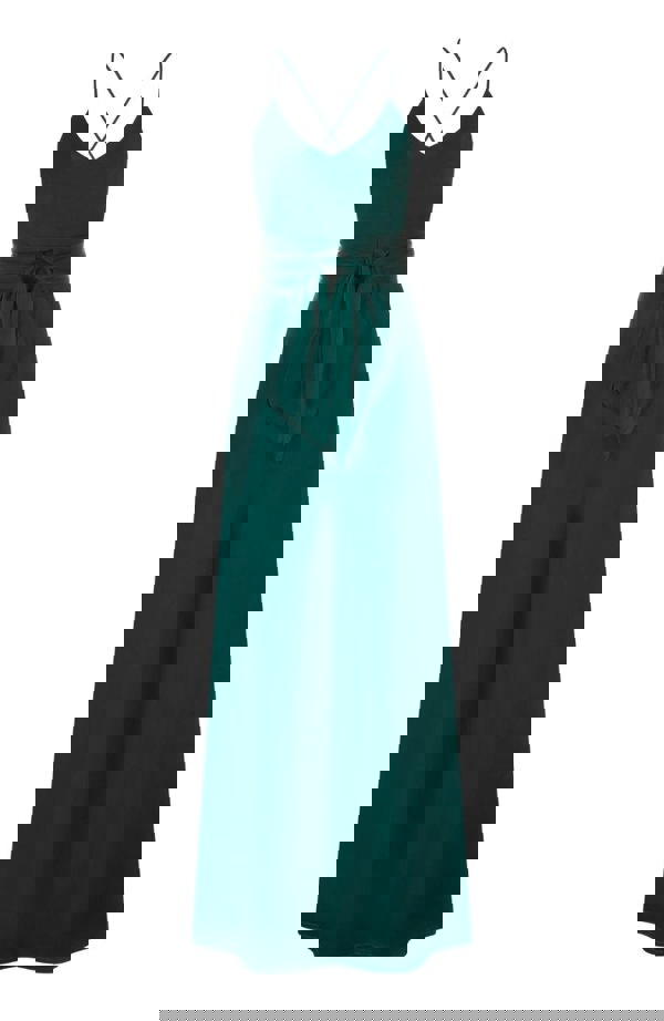 Rewritten London Brooklyn Dress in Forest Green Satin