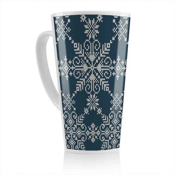 Benjamin Tate Design Knitted Pattern Of White Snowflakes Dining Latte Mug