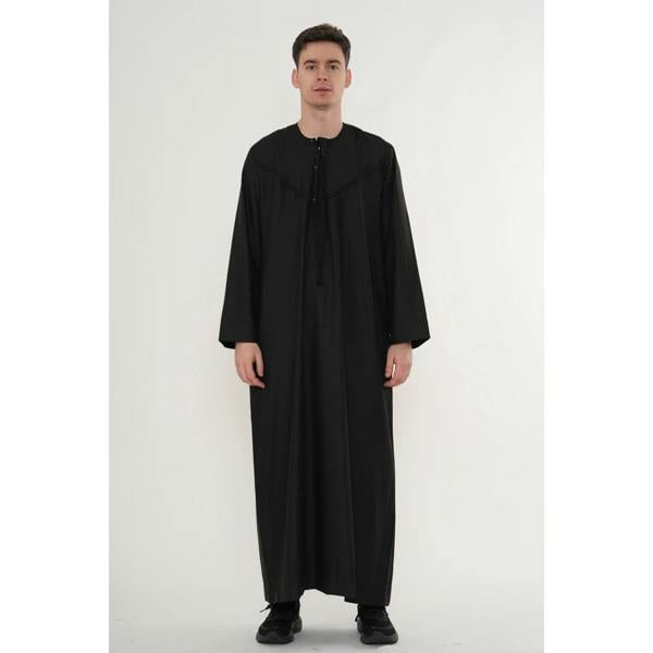 HM11 - Men's Emirati Omani Bobble Button Thobe - Black - Thobez - 11