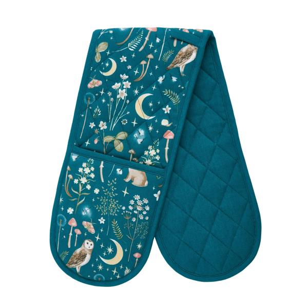 Catherine Lansfield Enchanted Twilight Animals Cotton Kitchen Double Oven Glove Green