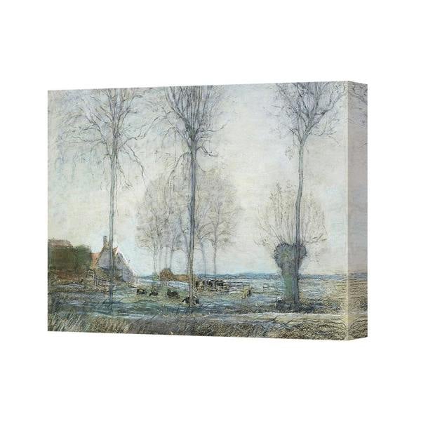 Benjamin Tate Design Impressionist Landscape Canvas Print Of Bare Trees By The River