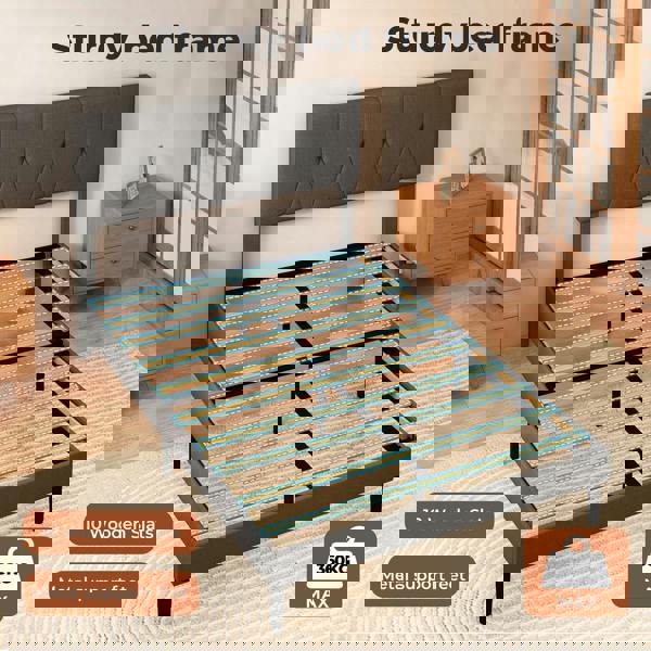 Levede Bed Frame Upholstered Linen Fabric Wooden Slats with Headboard King Size