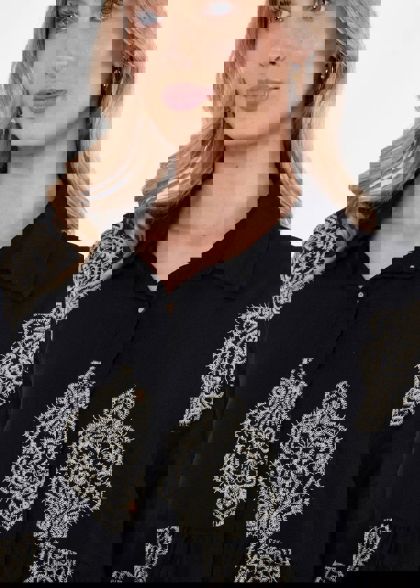 Gini London Black Embroidery Smock Oversized Mini Shirt Dress