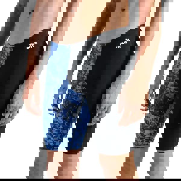 Arena Crackle Swim Jammer in black/team royal with leaf pattern